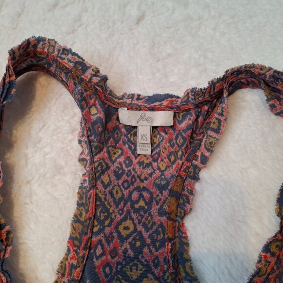 Joie 100% Silk Tunic Top Sz XS Racerback Boho Western Coastal Cowgirl Hippie - Picture 8 of 12